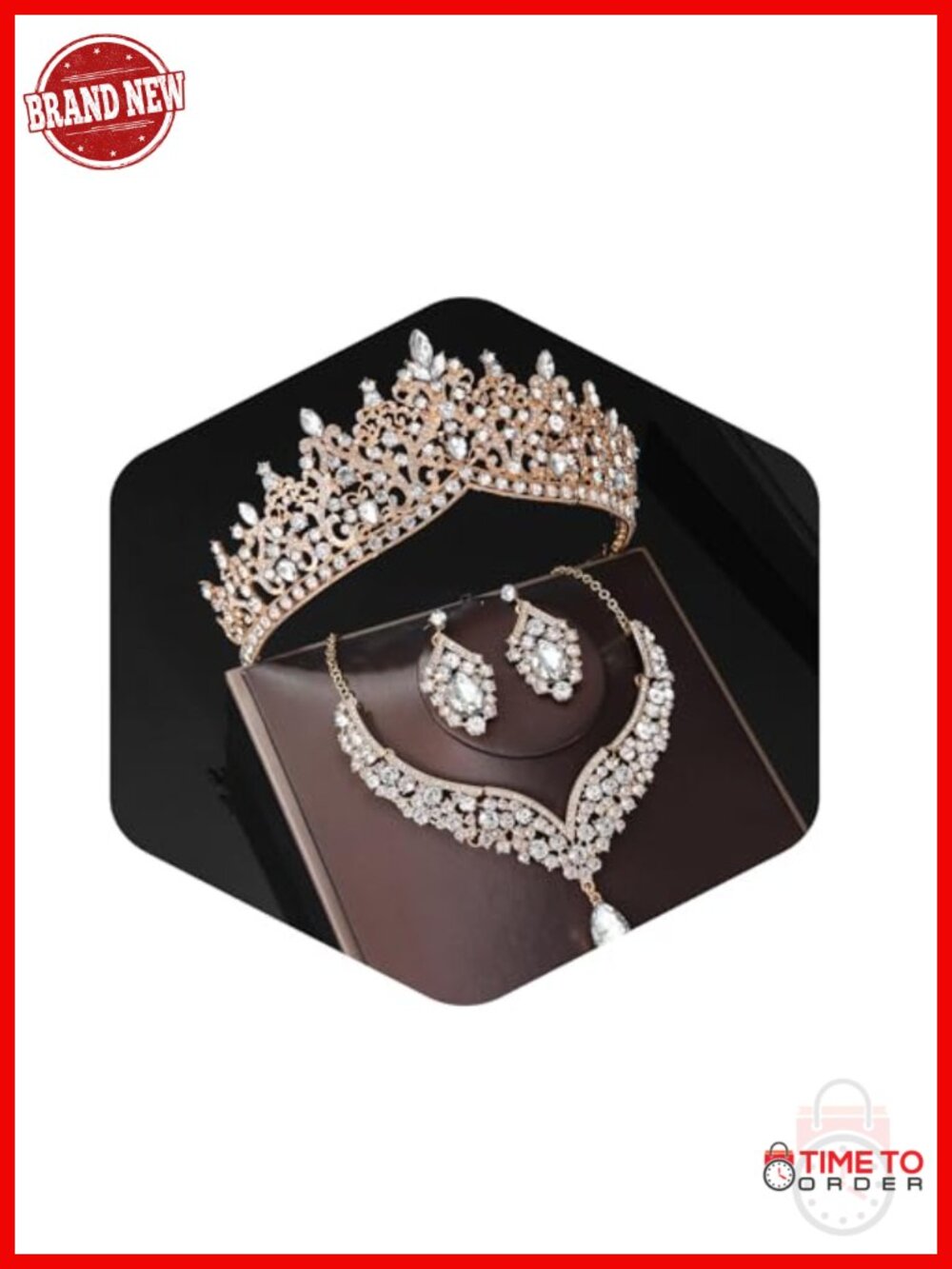 Crystal Bridal Jewelry Set Crown Tiara Earrings Necklace Alloy Rhinestone